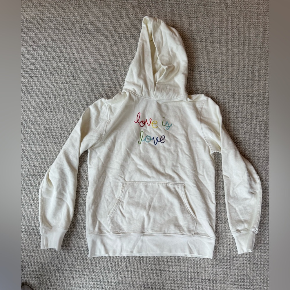 Lingua Franca “love is love” embroidered white hoodie in women’s size M